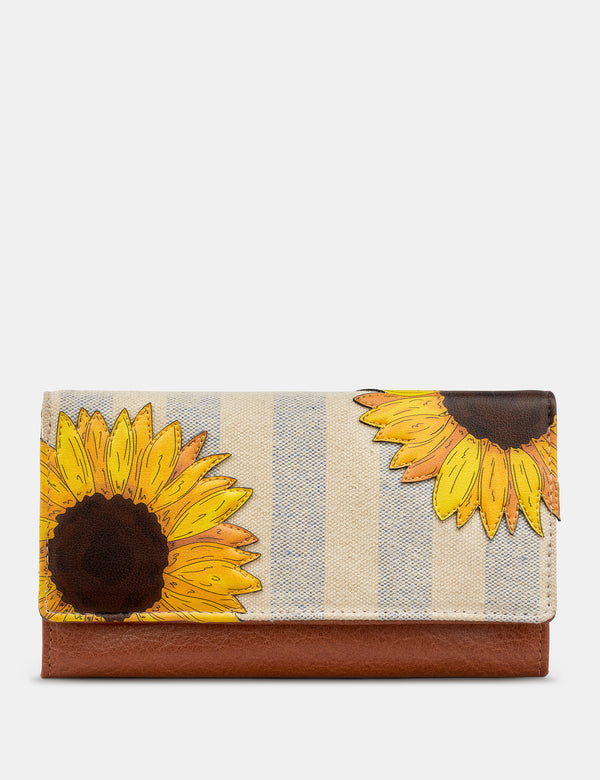 Sunflower Bloom Flap Over Leather Purse